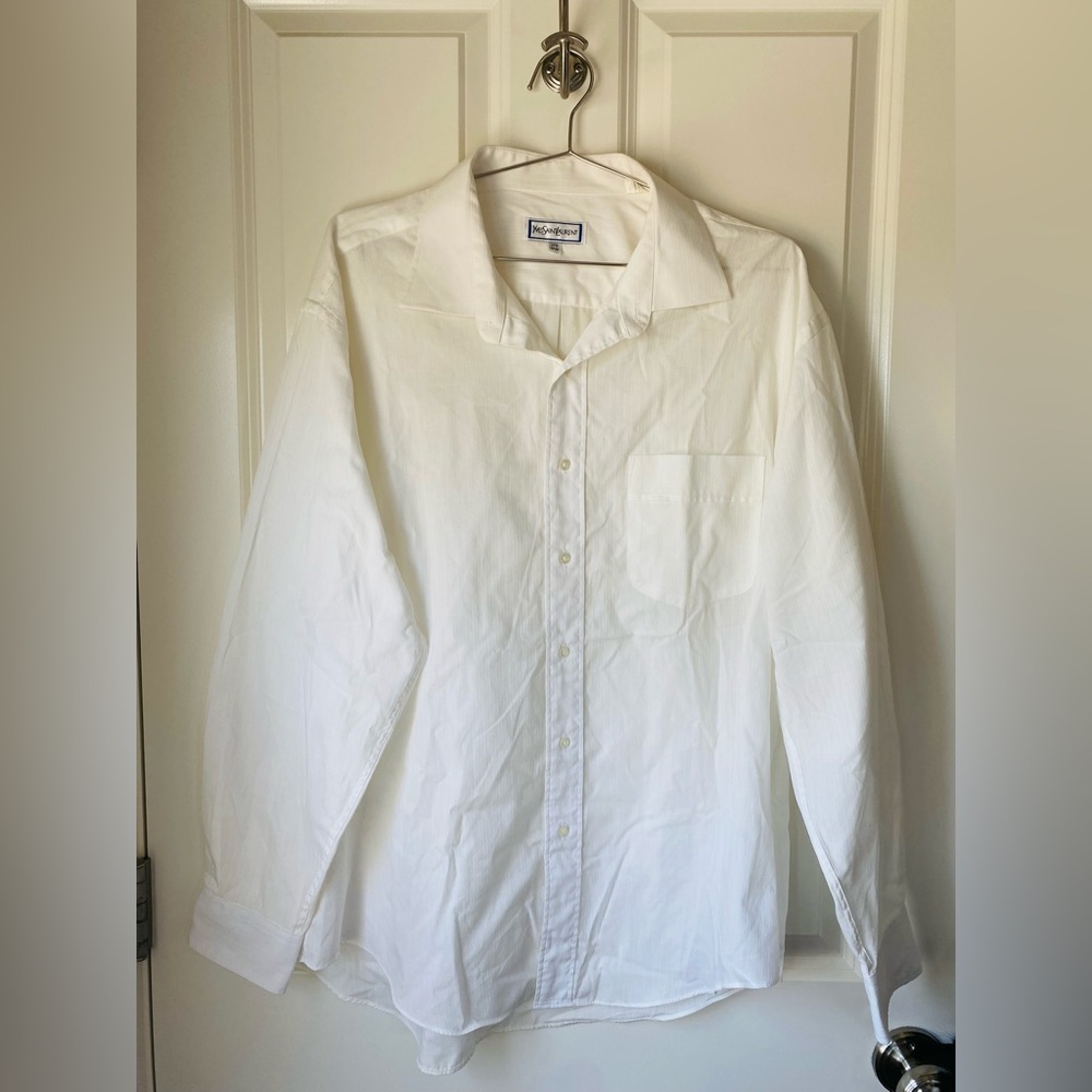 Yves Saint Laurent YSL White Dress Shirt Button Down Long Sleeve Collar 17 1/2